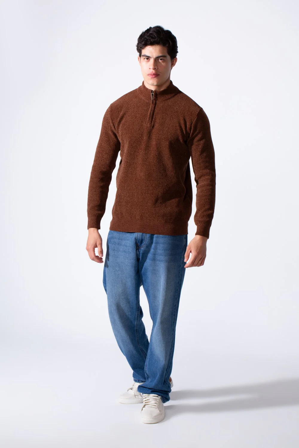 Men's Half Zip Long Sleeve Slim Fit High Mock Neck Knit Minimalist Pullover - Image 7