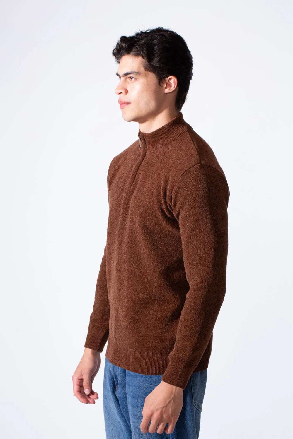 Men's Half Zip Long Sleeve Slim Fit High Mock Neck Knit Minimalist Pullover - Image 8