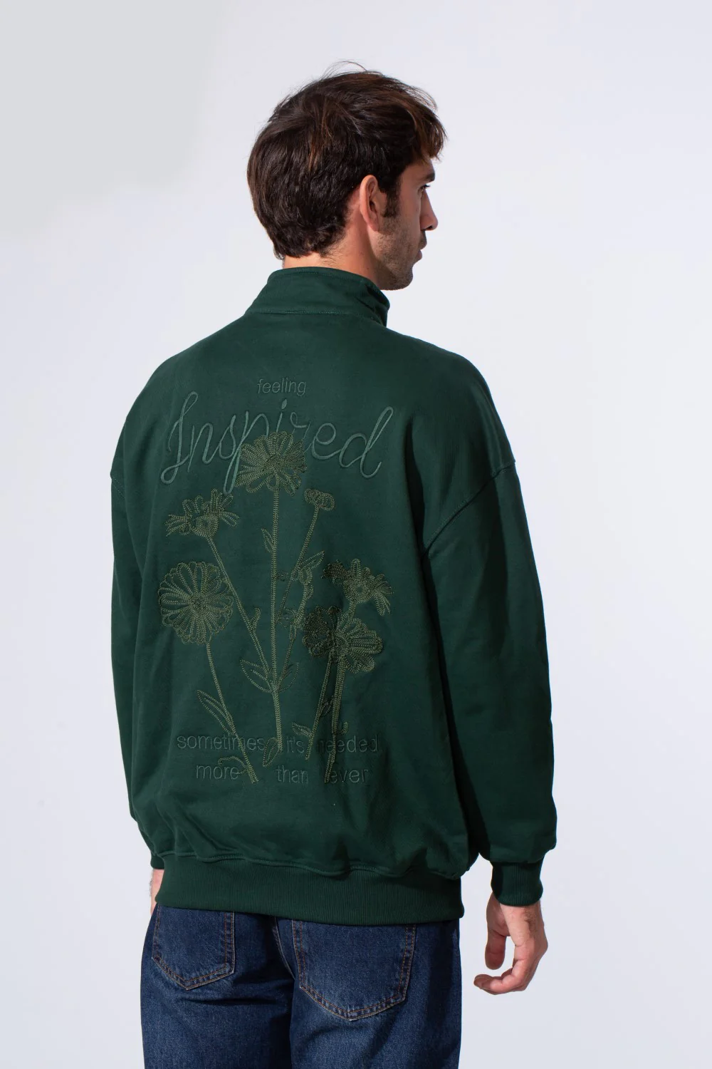 Men's Half Zip Melton Regular Fit Sweatshirt With A Distinctive Back Print - Image 14