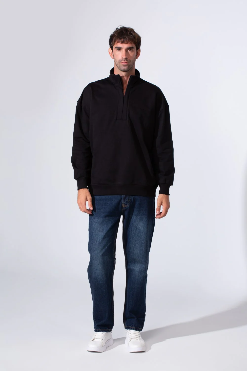 Men's Half Zip Melton Regular Fit Sweatshirt With A Distinctive Back Print - Image 8