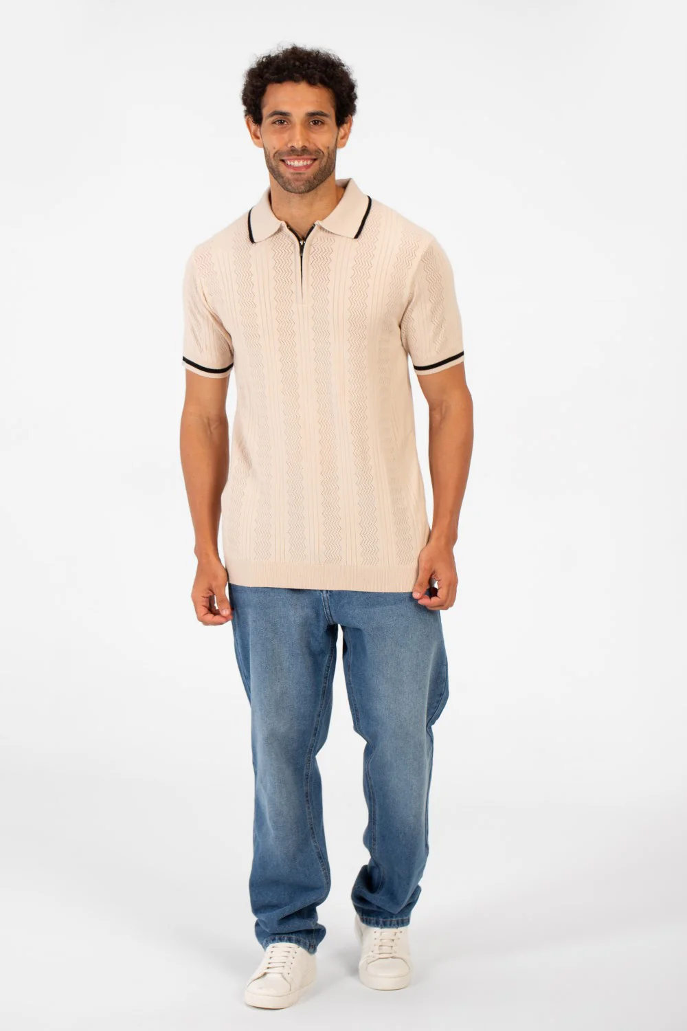 Men's Half Zip Polo Collar High Quality Breathable Fabric Half Sleeve T-shirt - Image 4