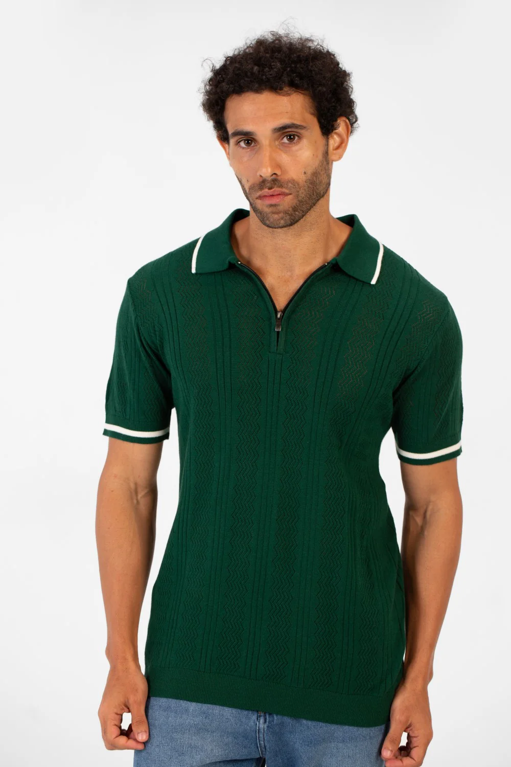 Men's Half Zip Polo Collar High Quality Breathable Fabric Half Sleeve T-shirt - Image 9