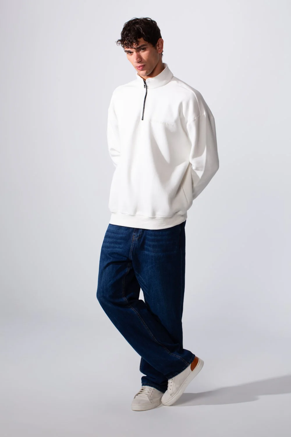 Men's Half Zip Regular Fit Text Print Melton Sweatshirt - Image 11