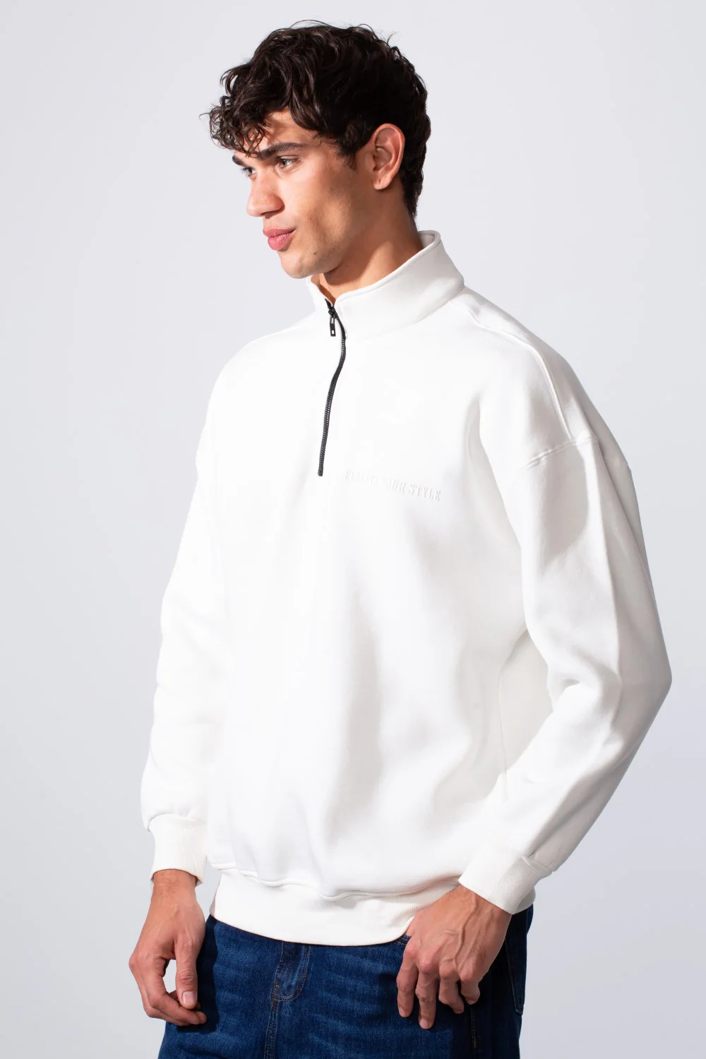 Men's Half Zip Regular Fit Text Print Melton Sweatshirt - Image 12