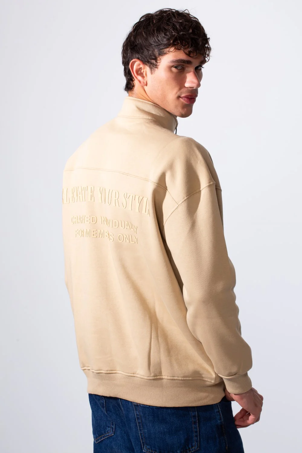 Men's Half Zip Regular Fit Text Print Melton Sweatshirt - Image 2