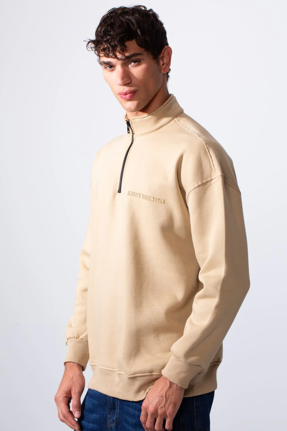 Men's Half Zip Regular Fit Text Print Melton Sweatshirt - Image 3