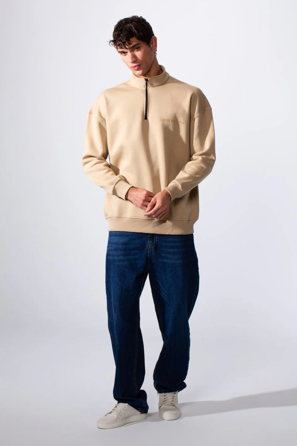 Men's Half Zip Regular Fit Text Print Melton Sweatshirt - Image 4