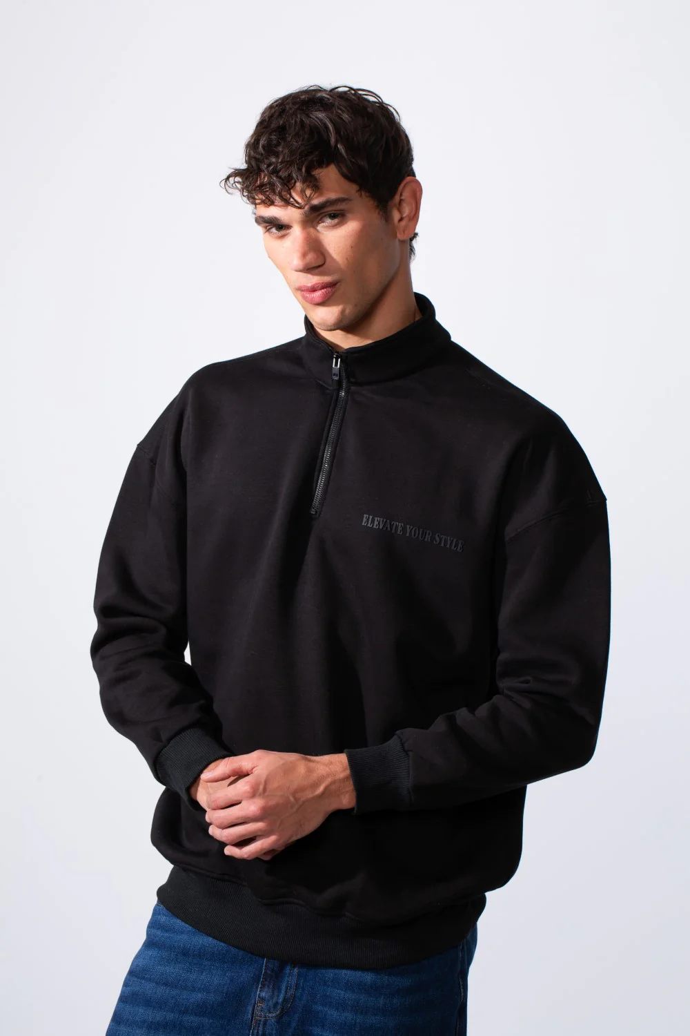 Men's Half Zip Regular Fit Text Print Melton Sweatshirt - Image 5