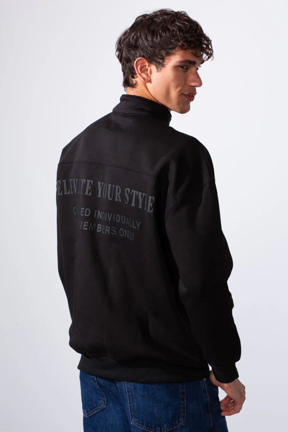 Men's Half Zip Regular Fit Text Print Melton Sweatshirt - Image 6