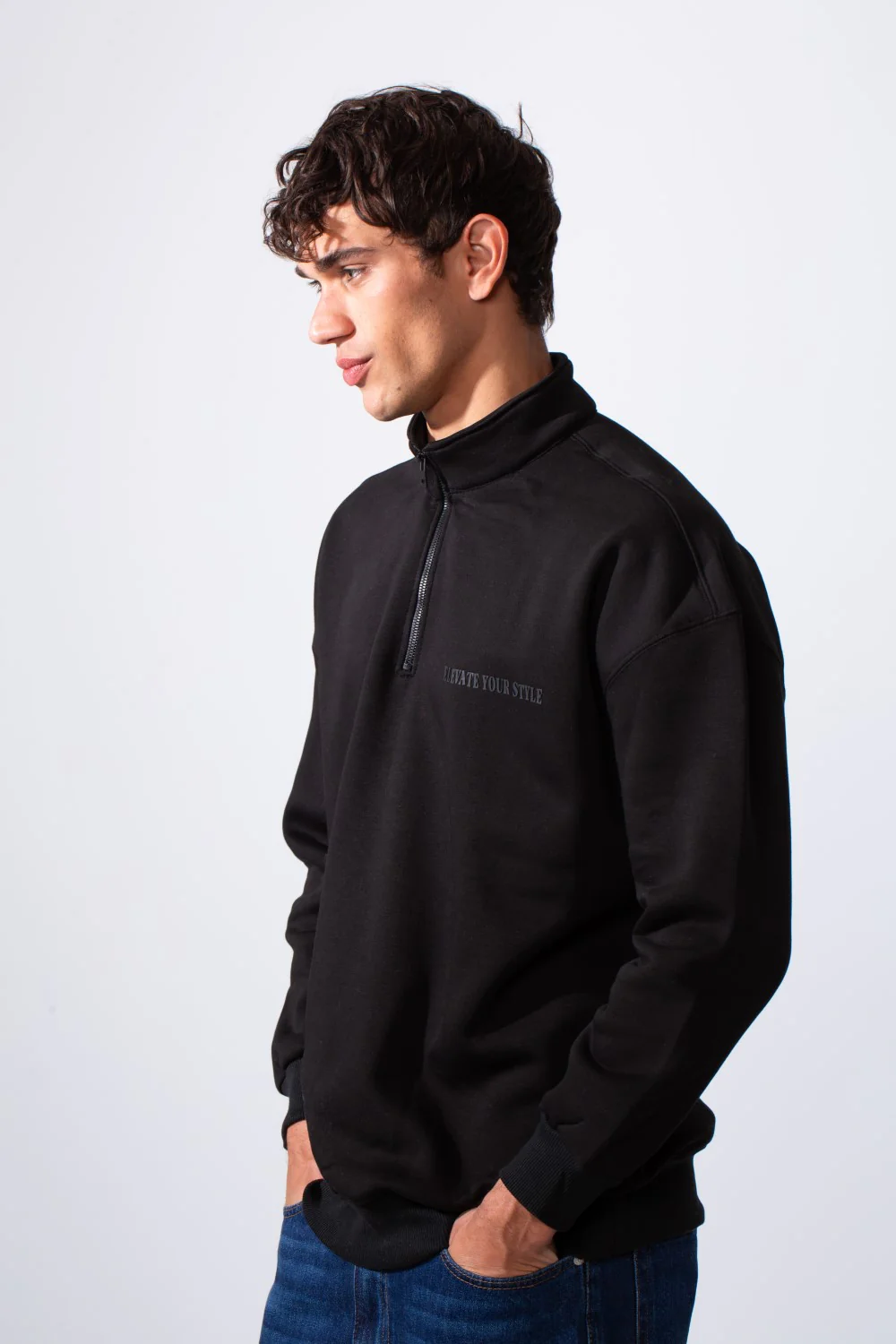 Men's Half Zip Regular Fit Text Print Melton Sweatshirt - Image 8