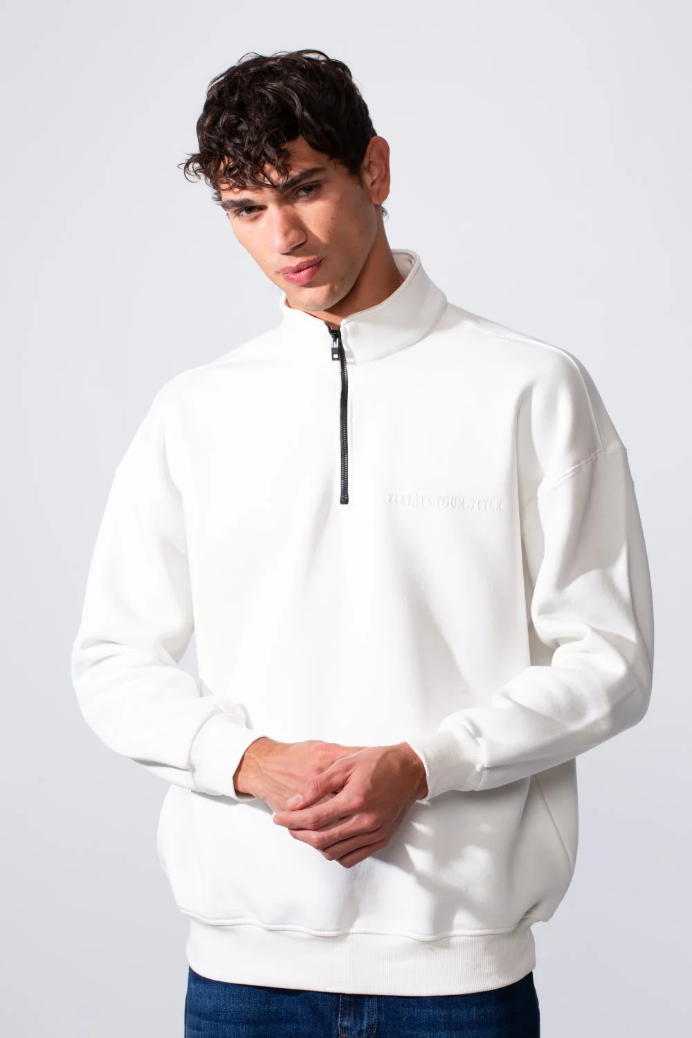 Men's Half Zip Regular Fit Text Print Melton Sweatshirt - Image 9