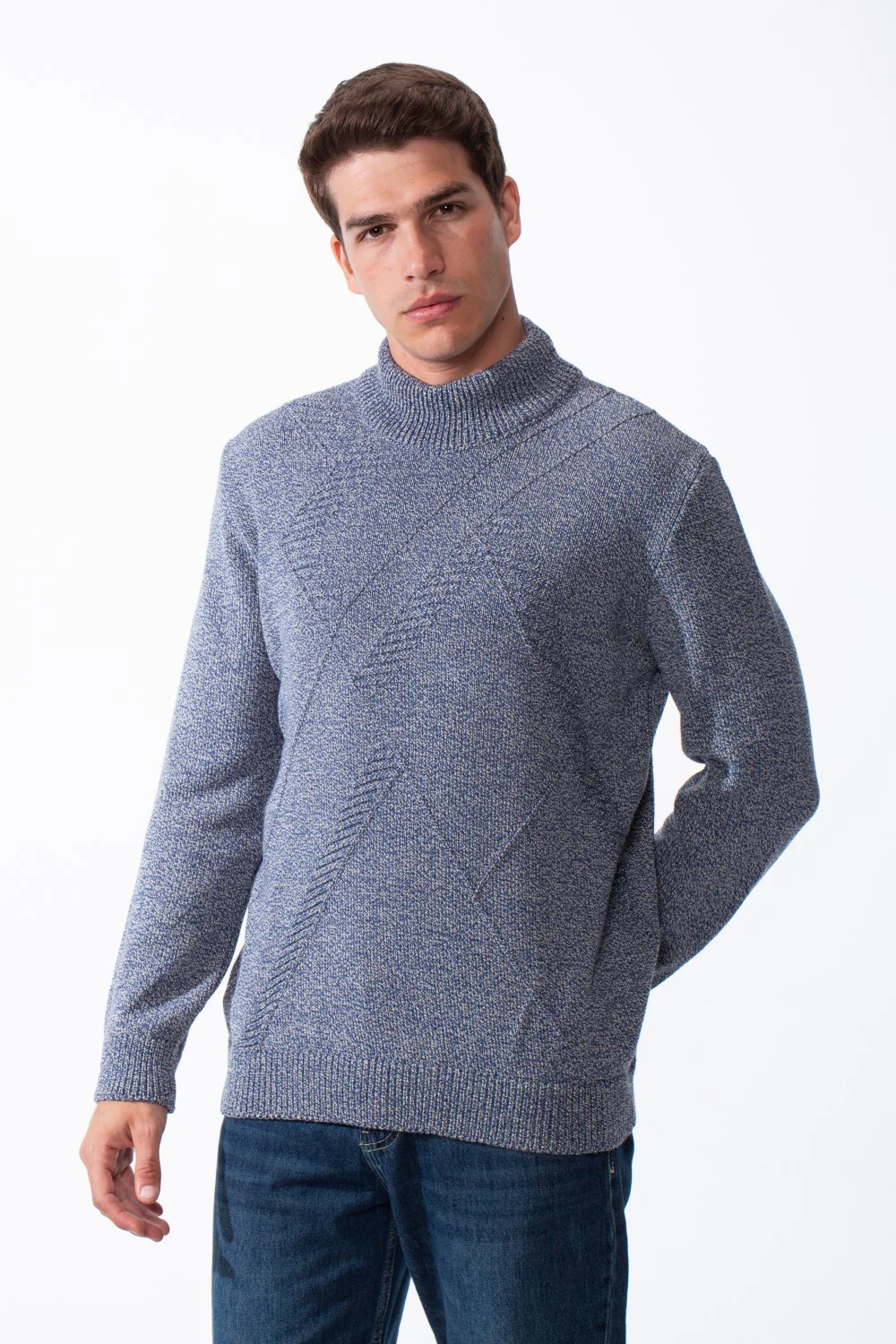 Men's High Collar Long Sleeve Practical Knit Fabric Front Stripe Design Slim Fit Basic Perfect For Layering Pullover - Image 9