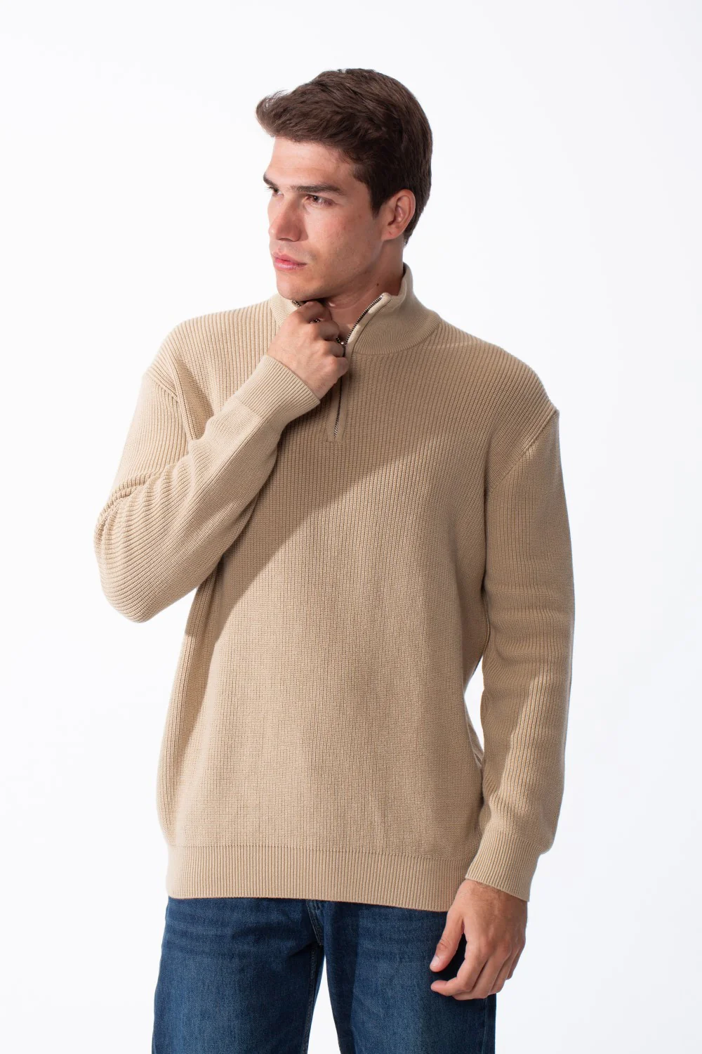 Men's High Neck Half Zip Long Sleeves With Textured Ribbed Knit Fabric Practical Slim Fit Pullover - Image 10