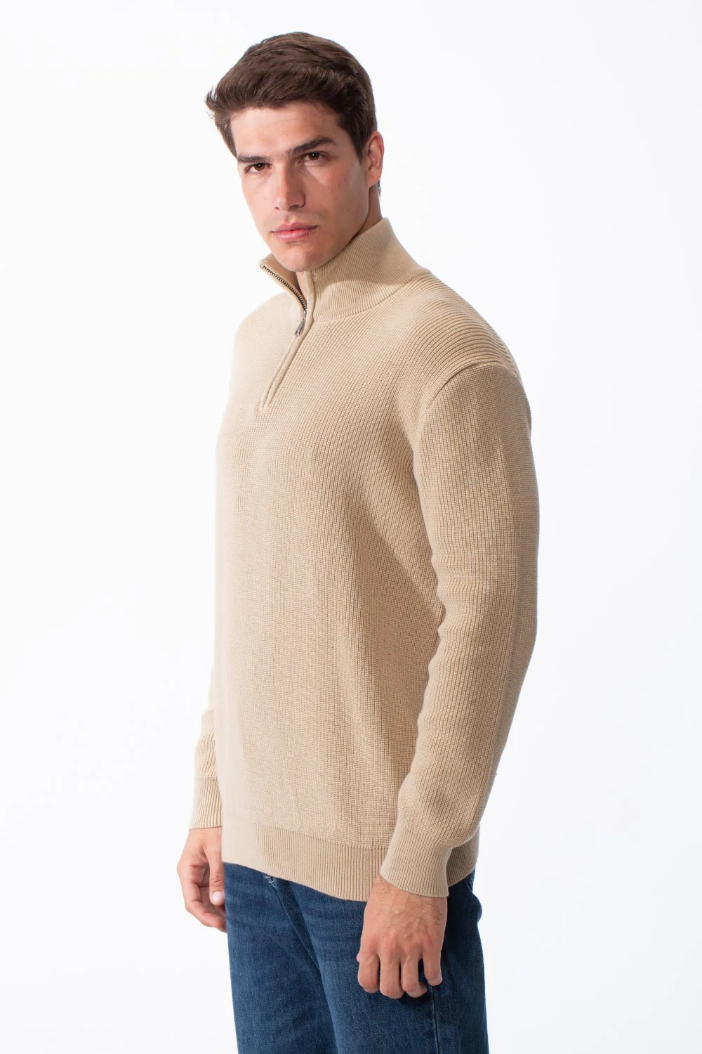 Men's High Neck Half Zip Long Sleeves With Textured Ribbed Knit Fabric Practical Slim Fit Pullover - Image 11