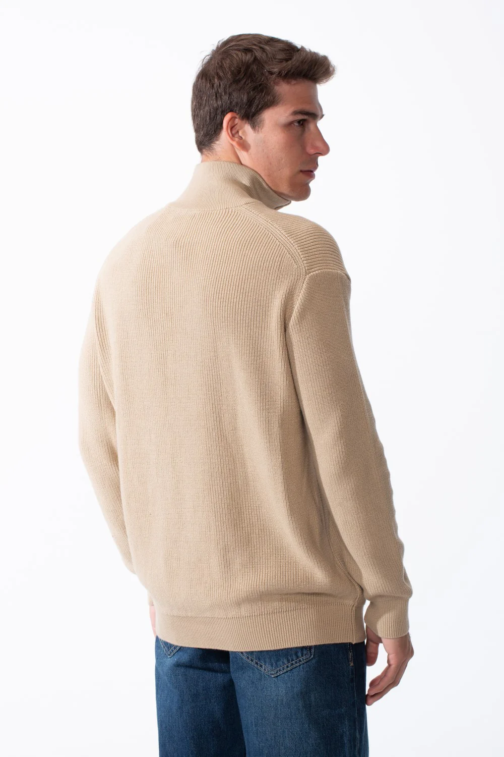 Men's High Neck Half Zip Long Sleeves With Textured Ribbed Knit Fabric Practical Slim Fit Pullover - Image 12