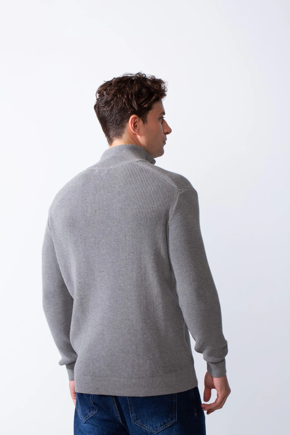Men's High Neck Half Zip Long Sleeves With Textured Ribbed Knit Fabric Practical Slim Fit Pullover - Image 2