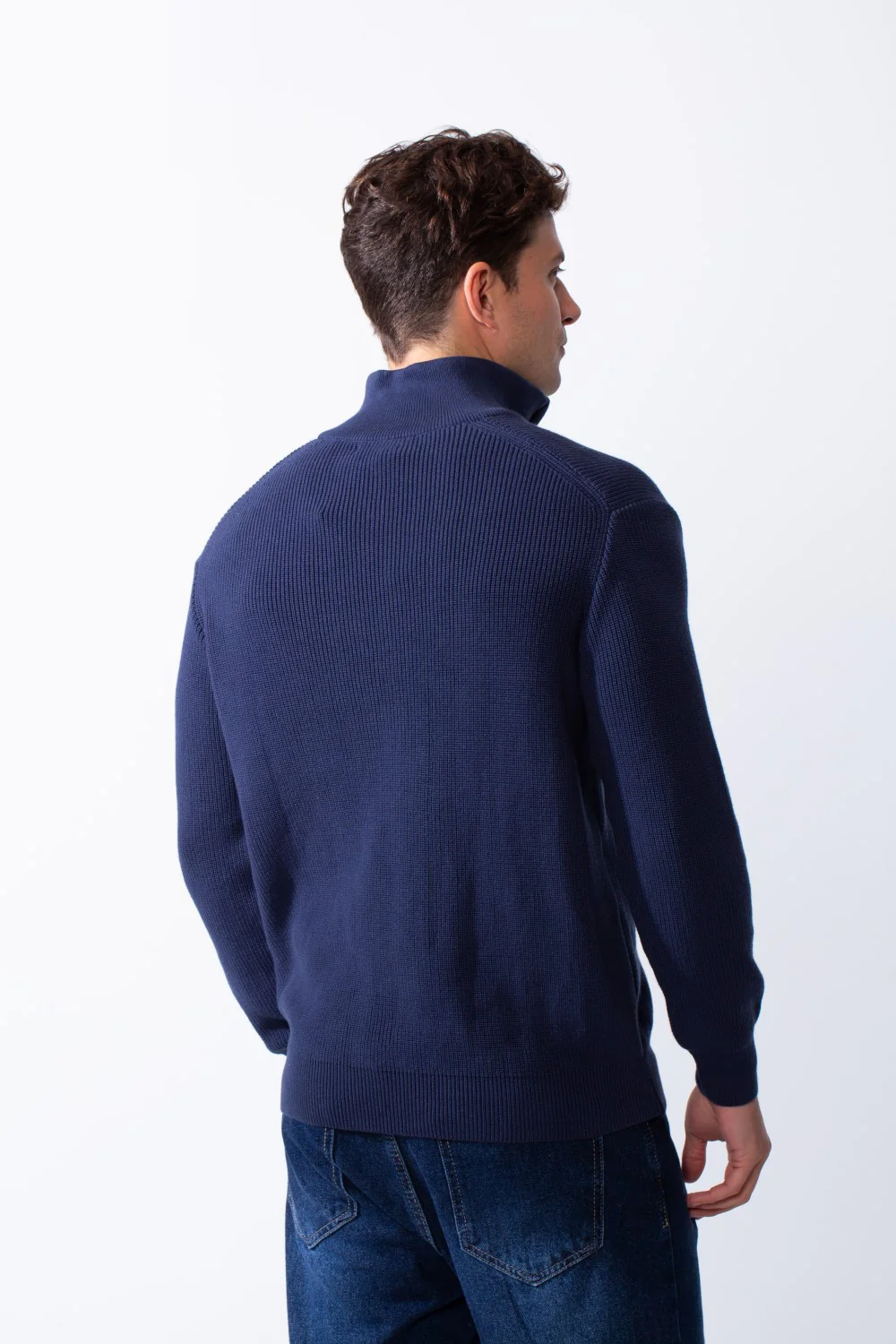 Men's High Neck Half Zip Long Sleeves With Textured Ribbed Knit Fabric Practical Slim Fit Pullover - Image 6