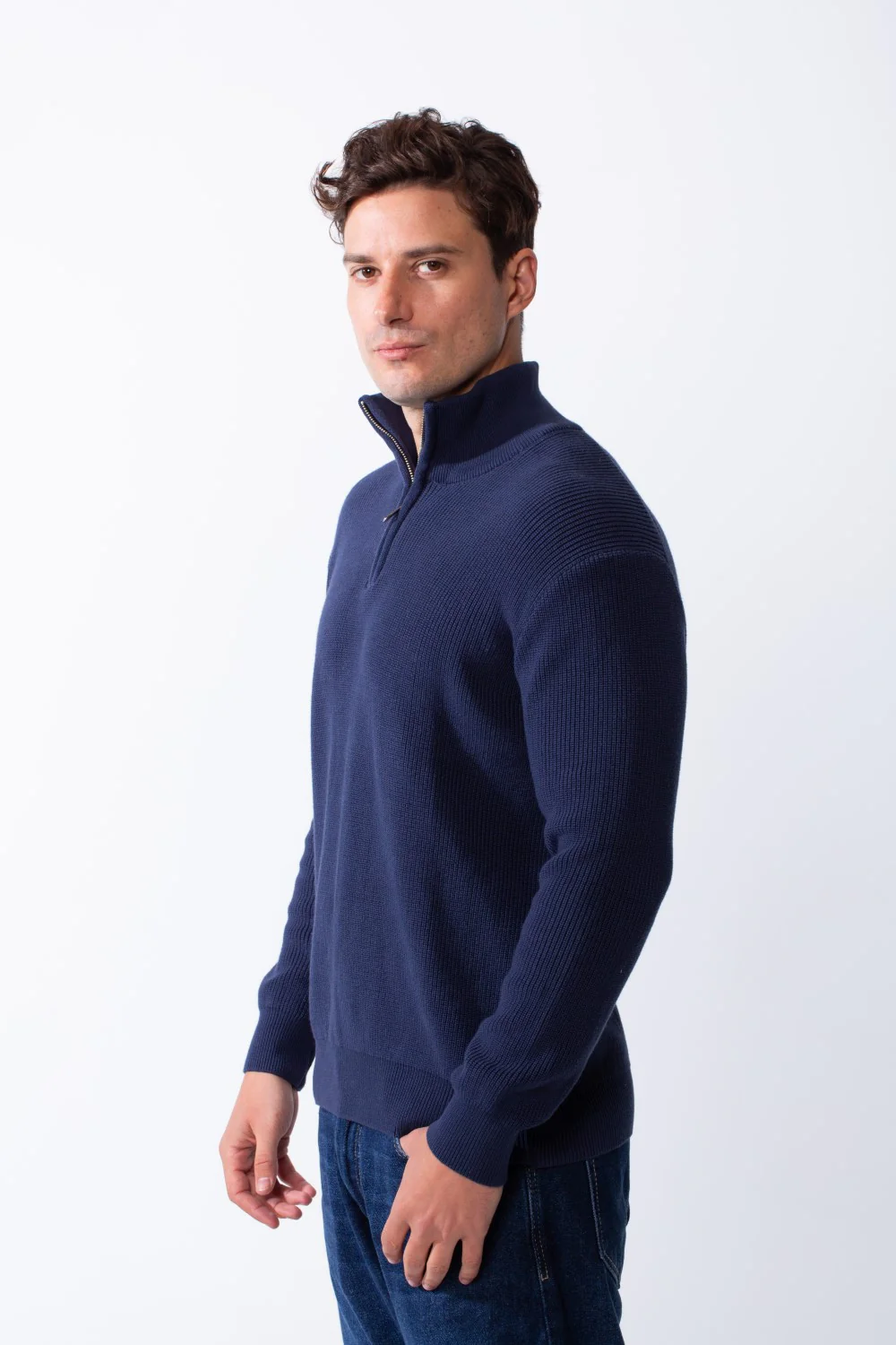 Men's High Neck Half Zip Long Sleeves With Textured Ribbed Knit Fabric Practical Slim Fit Pullover - Image 8
