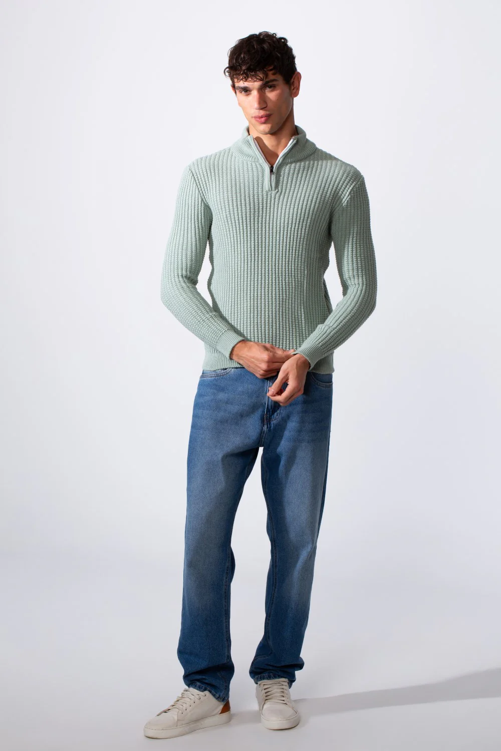 Men's High Neck Slim Fit Half Zipper Ribbed Pullover - Image 15