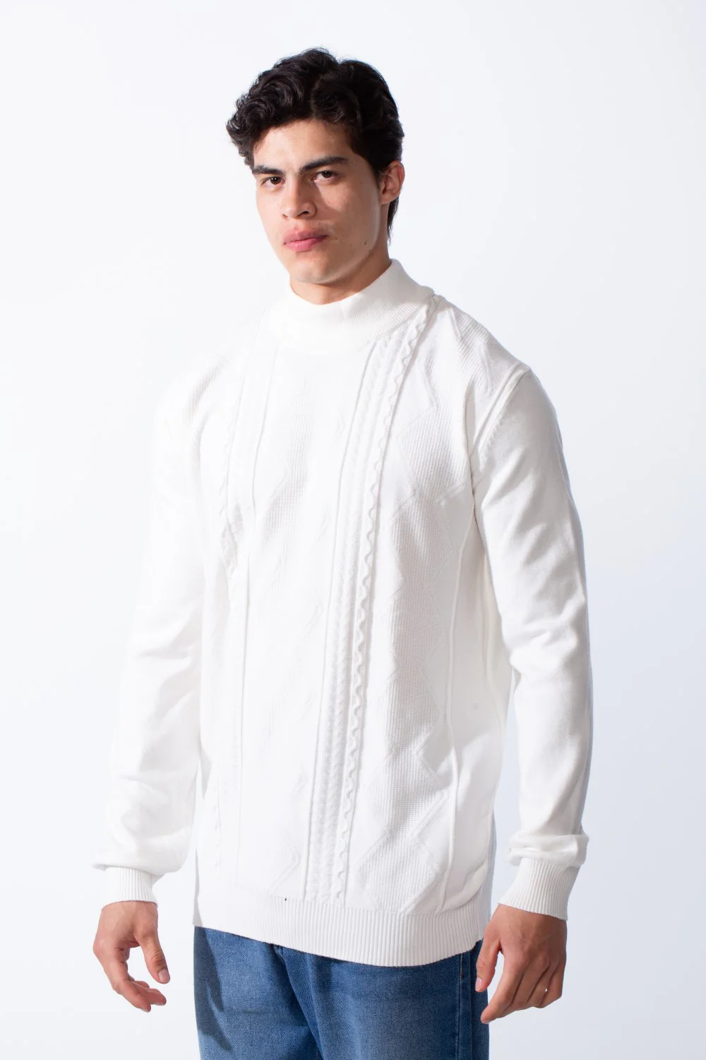 Men's High Neck Slim Fit Unique Knitted Pullover - Image 5