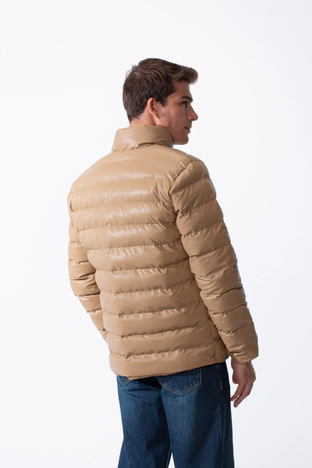 Men's High Stand-Up Collar Detailed With Contrasting Black Full Length Zipper Elasticated Cuffs Two Side Entry Pockets Puffer Jacket - Image 2