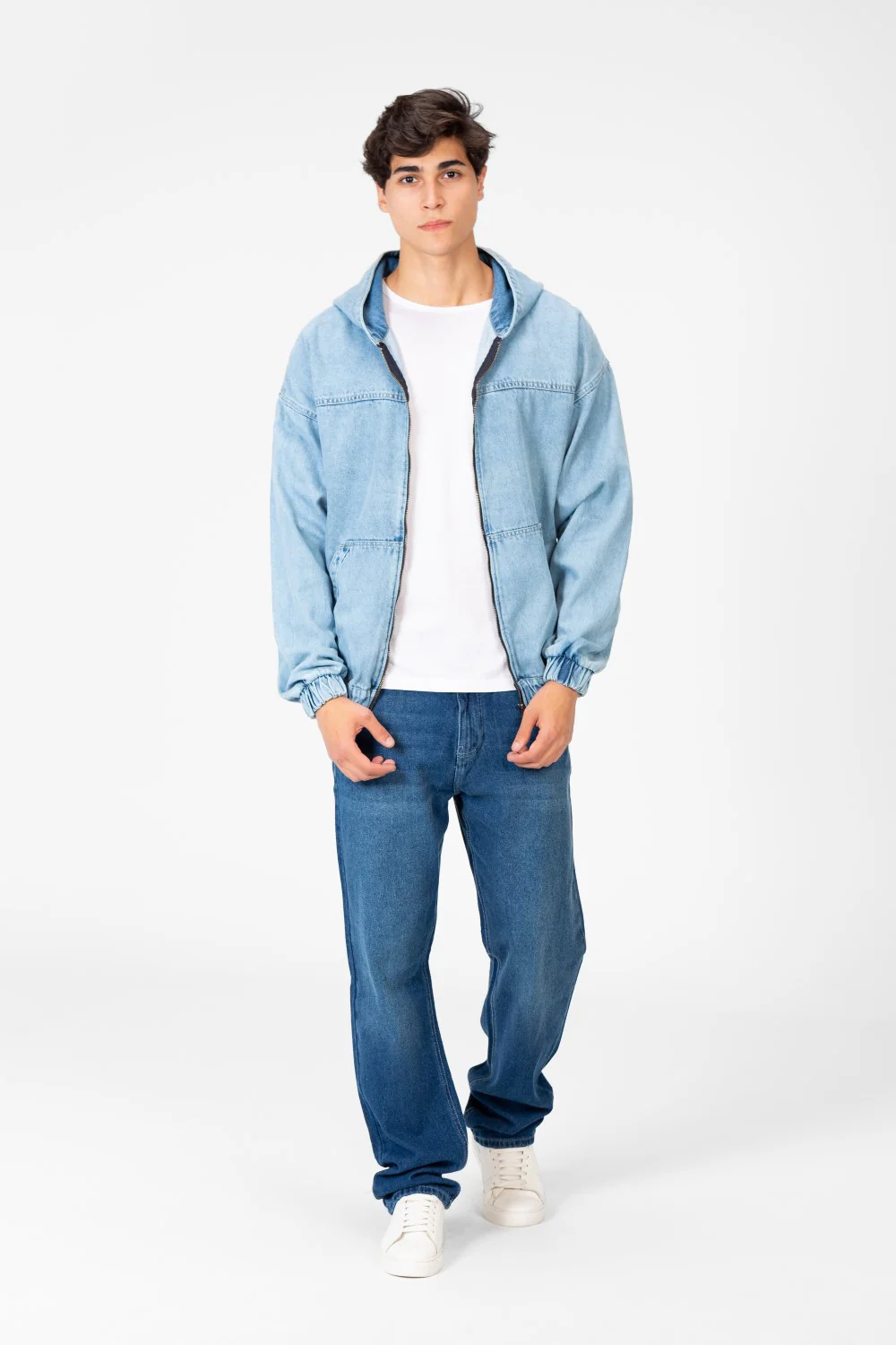 Men's Hood Denim Jacket With Full Front Zipper - Image 16