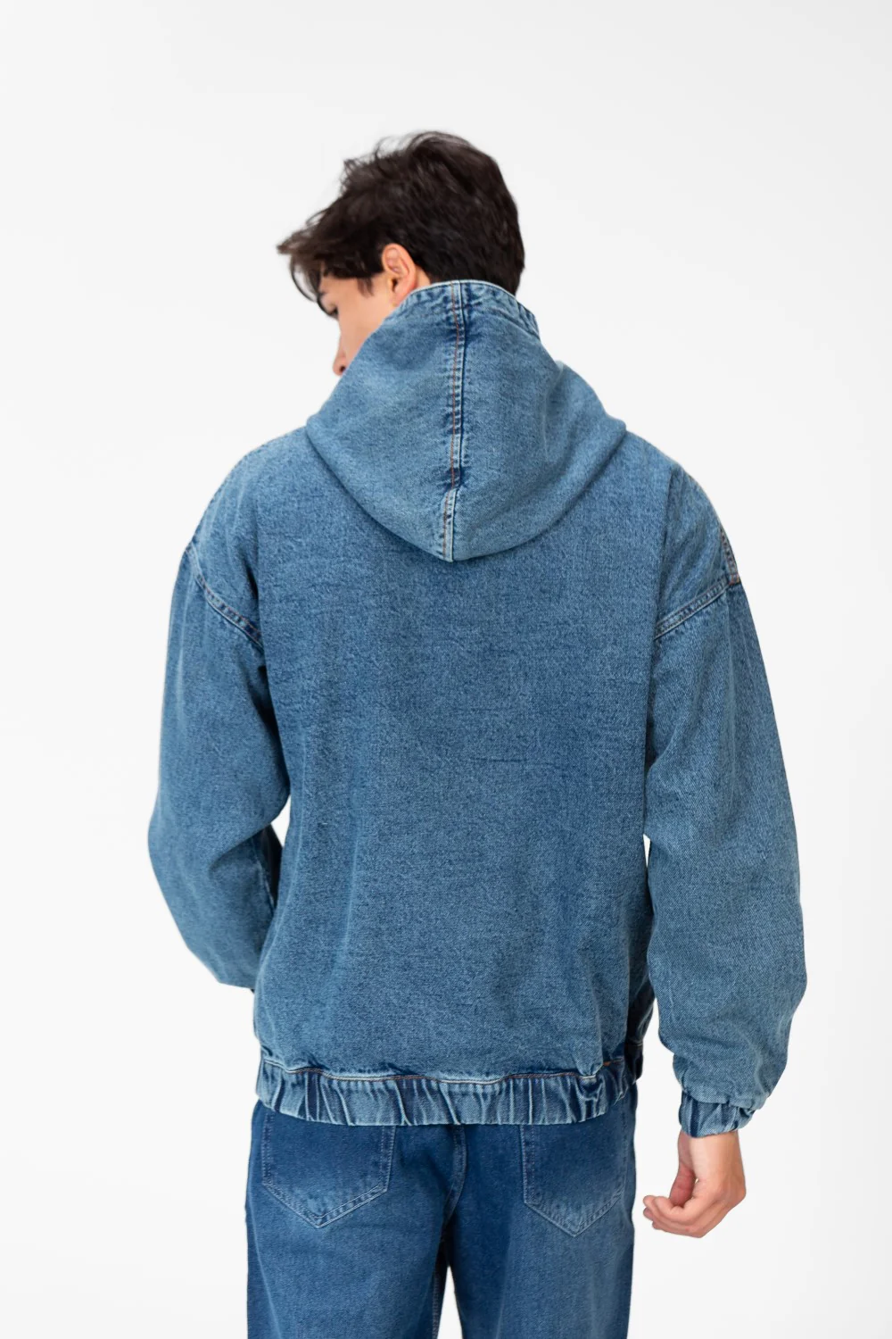 Men's Hood Denim Jacket With Full Front Zipper - Image 2