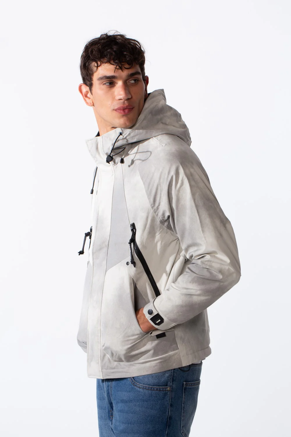 Men's Hood Modern Print Waterproof Long Sleeve Jacket - Image 4