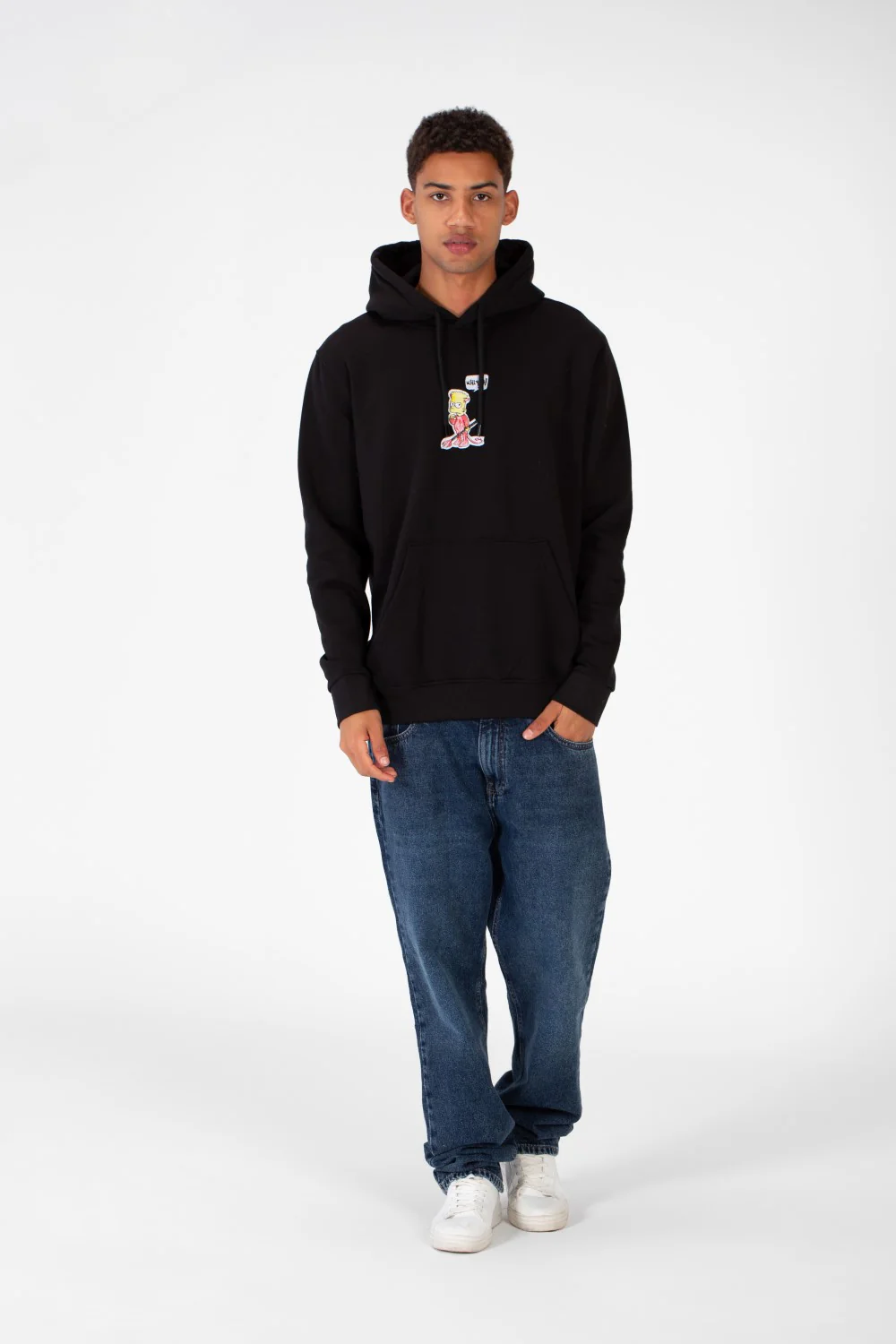 Men's Hood Sweatshirt With Front And Back Print Made Of Melton Material - Image 3