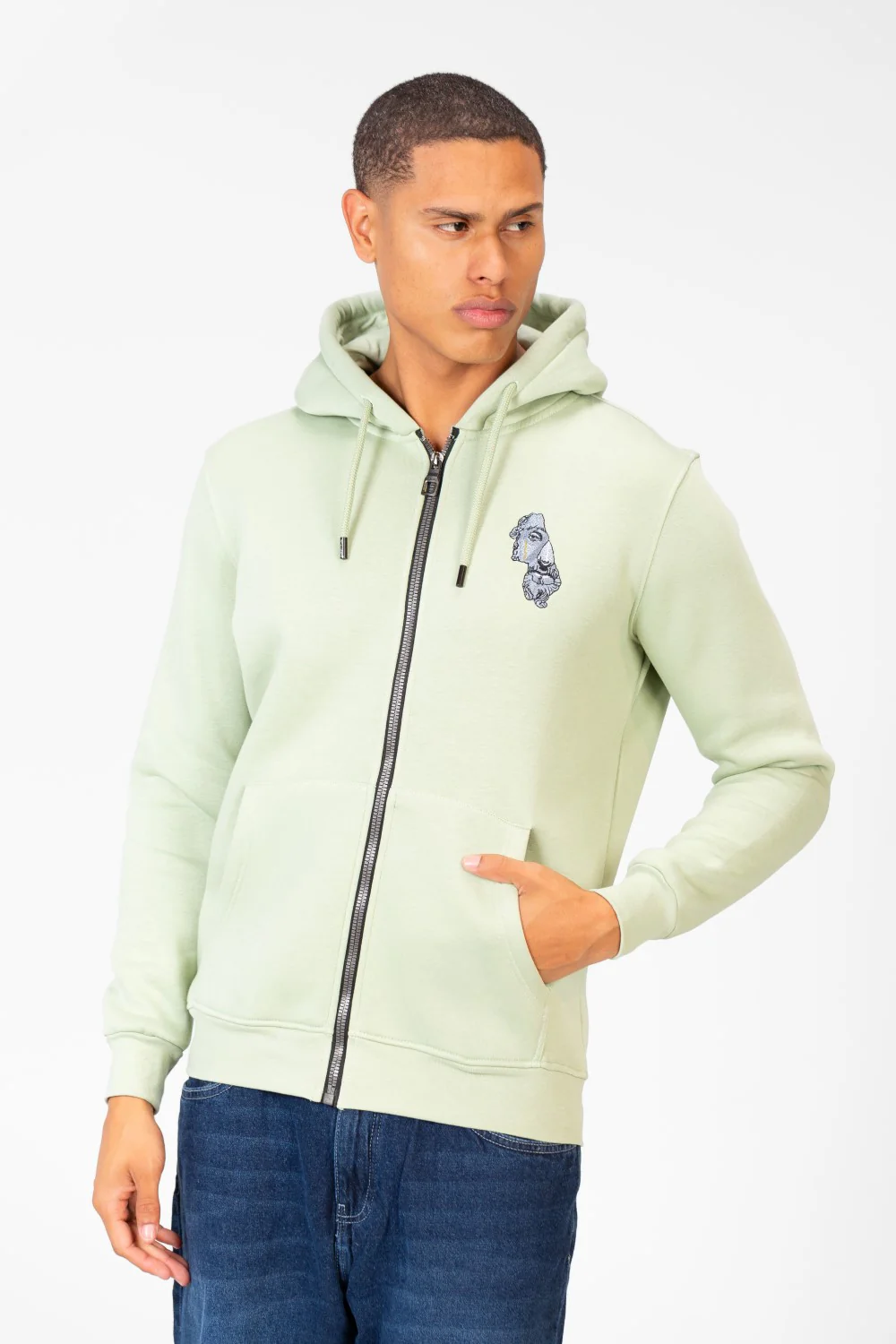 Men's Hood Sweatshirt With Round Neck And Zippers - Image 5