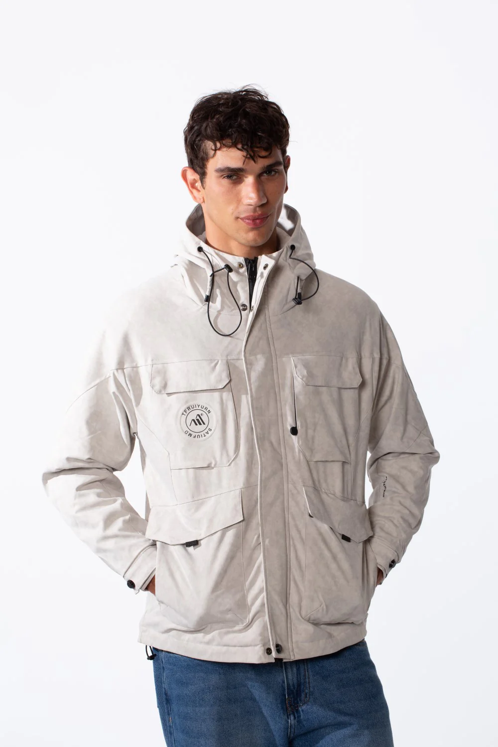 Men's Hood Waterproof Front Pockets Long Sleeve Jacket