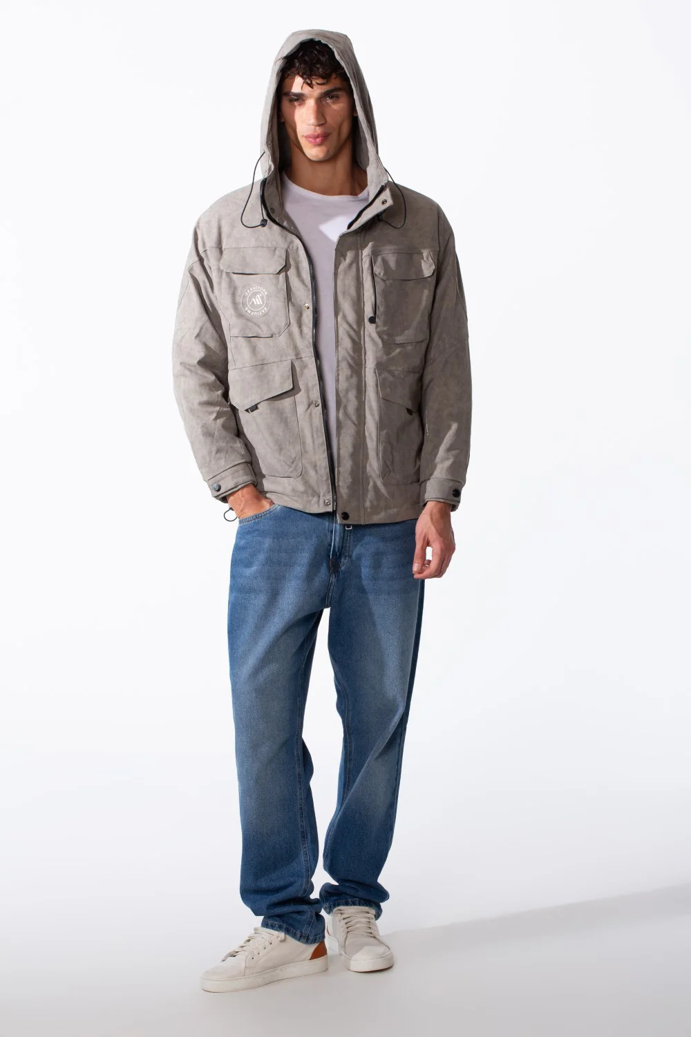 Men's Hood Waterproof Front Pockets Long Sleeve Jacket - Image 11