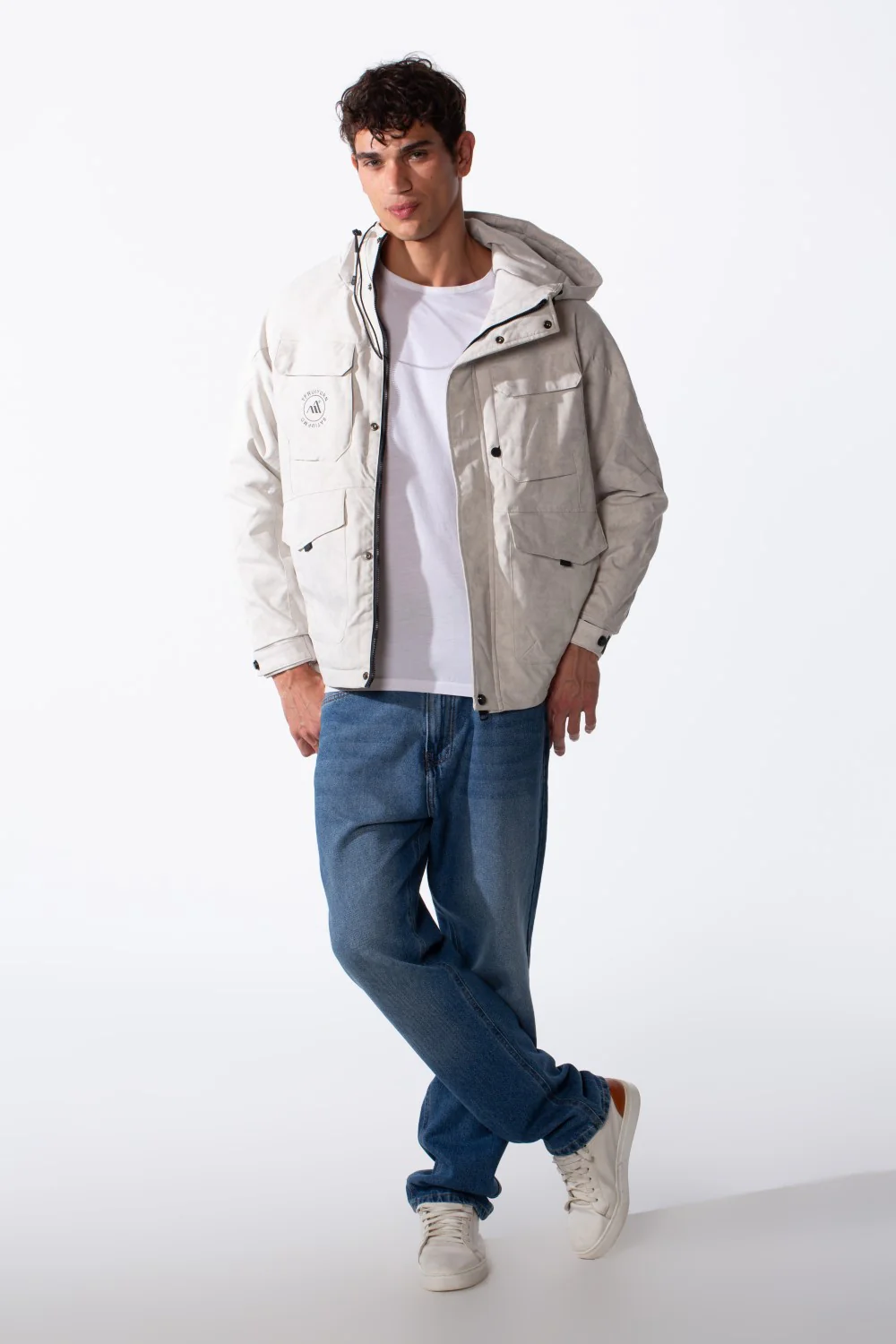 Men's Hood Waterproof Front Pockets Long Sleeve Jacket - Image 4