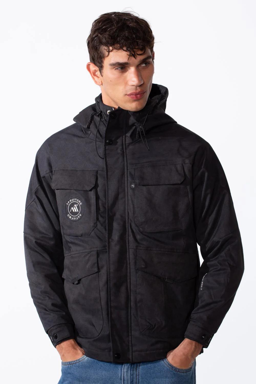 Men's Hood Waterproof Front Pockets Long Sleeve Jacket - Image 5