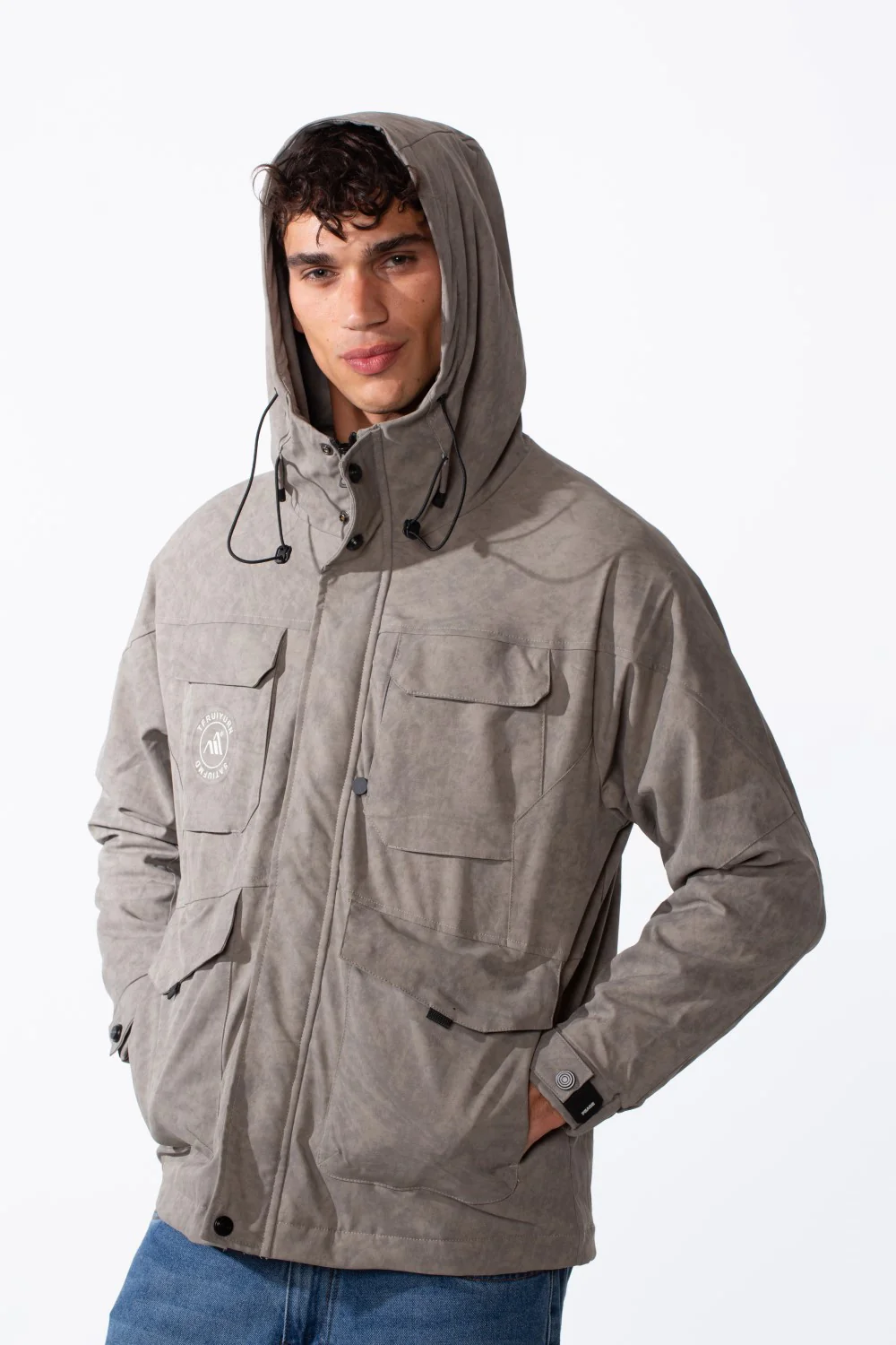 Men's Hood Waterproof Front Pockets Long Sleeve Jacket - Image 9