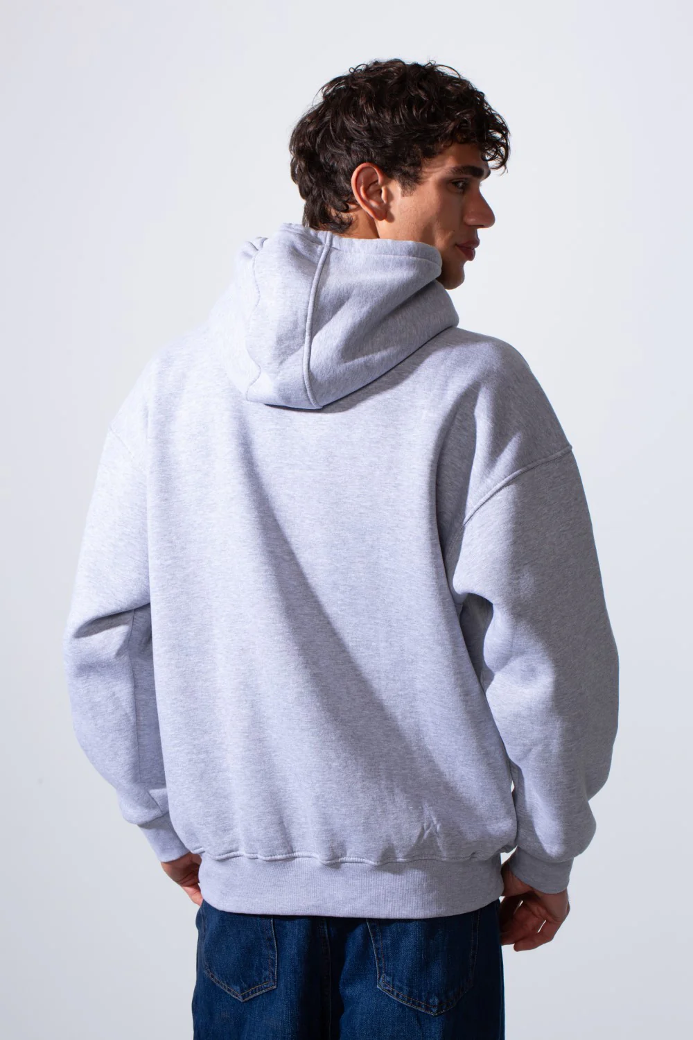 Men's Hooded Oversize Melton Front Text Print Sweatshirt - Image 10