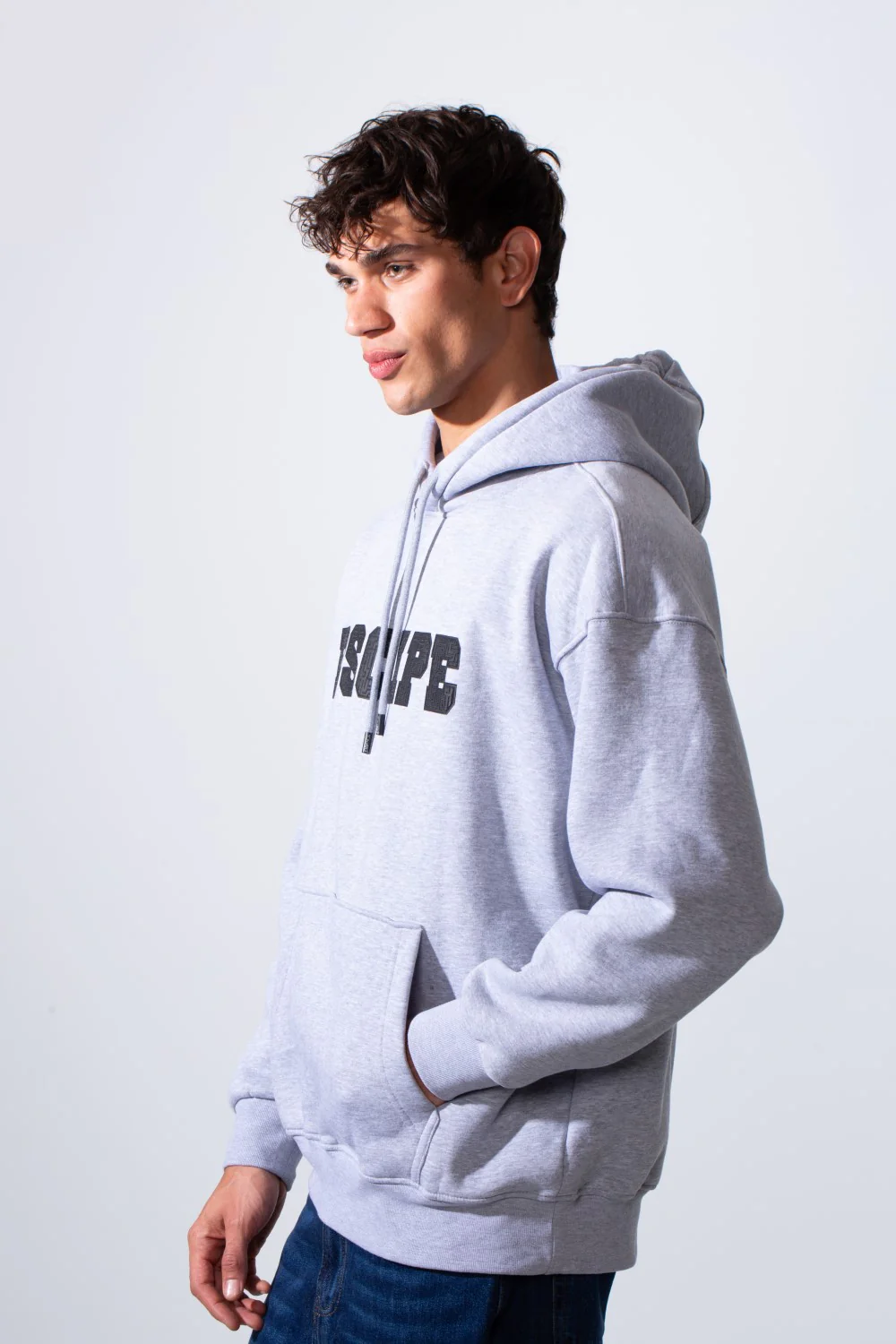 Men's Hooded Oversize Melton Front Text Print Sweatshirt - Image 12