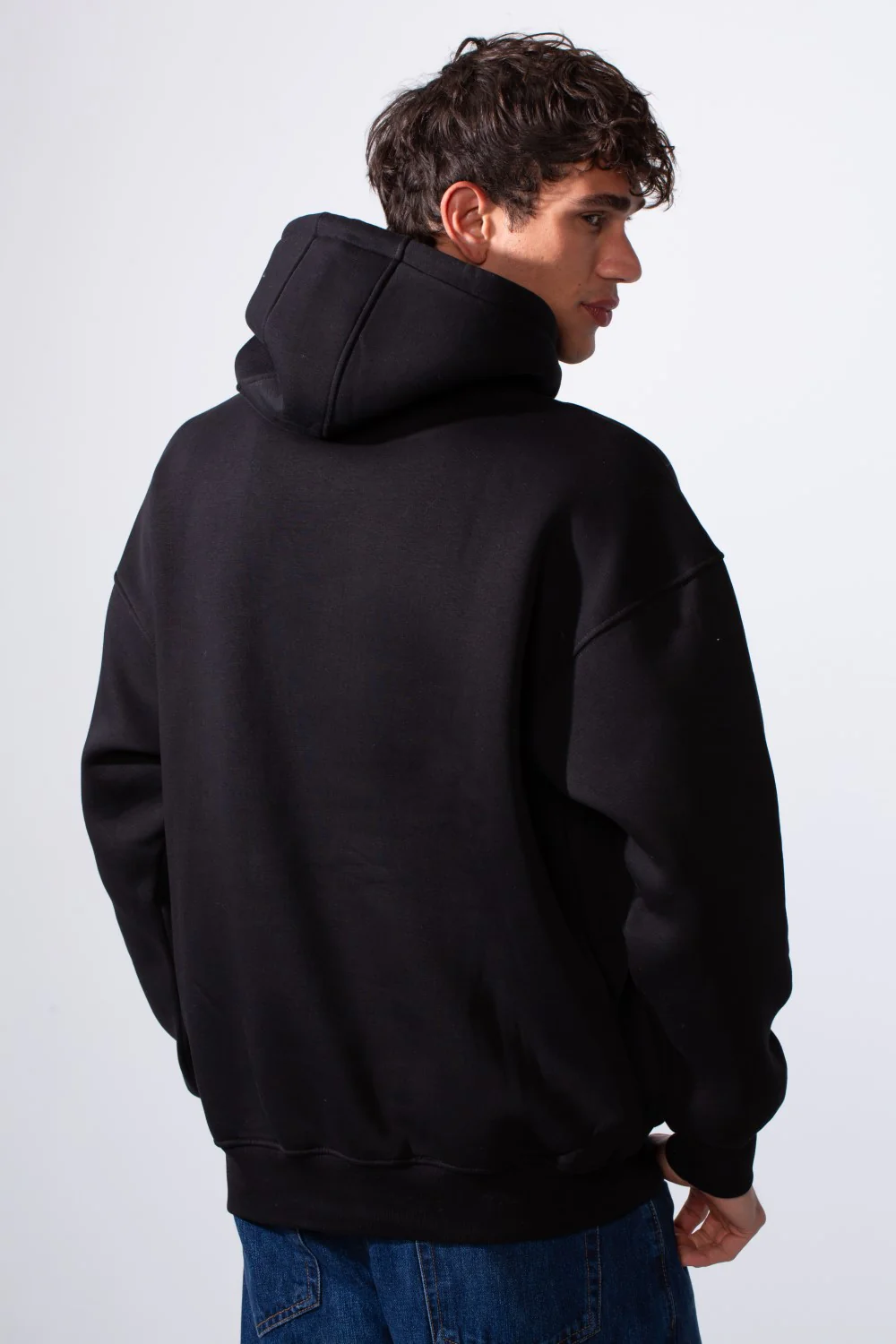 Men's Hooded Oversize Melton Front Text Print Sweatshirt - Image 6