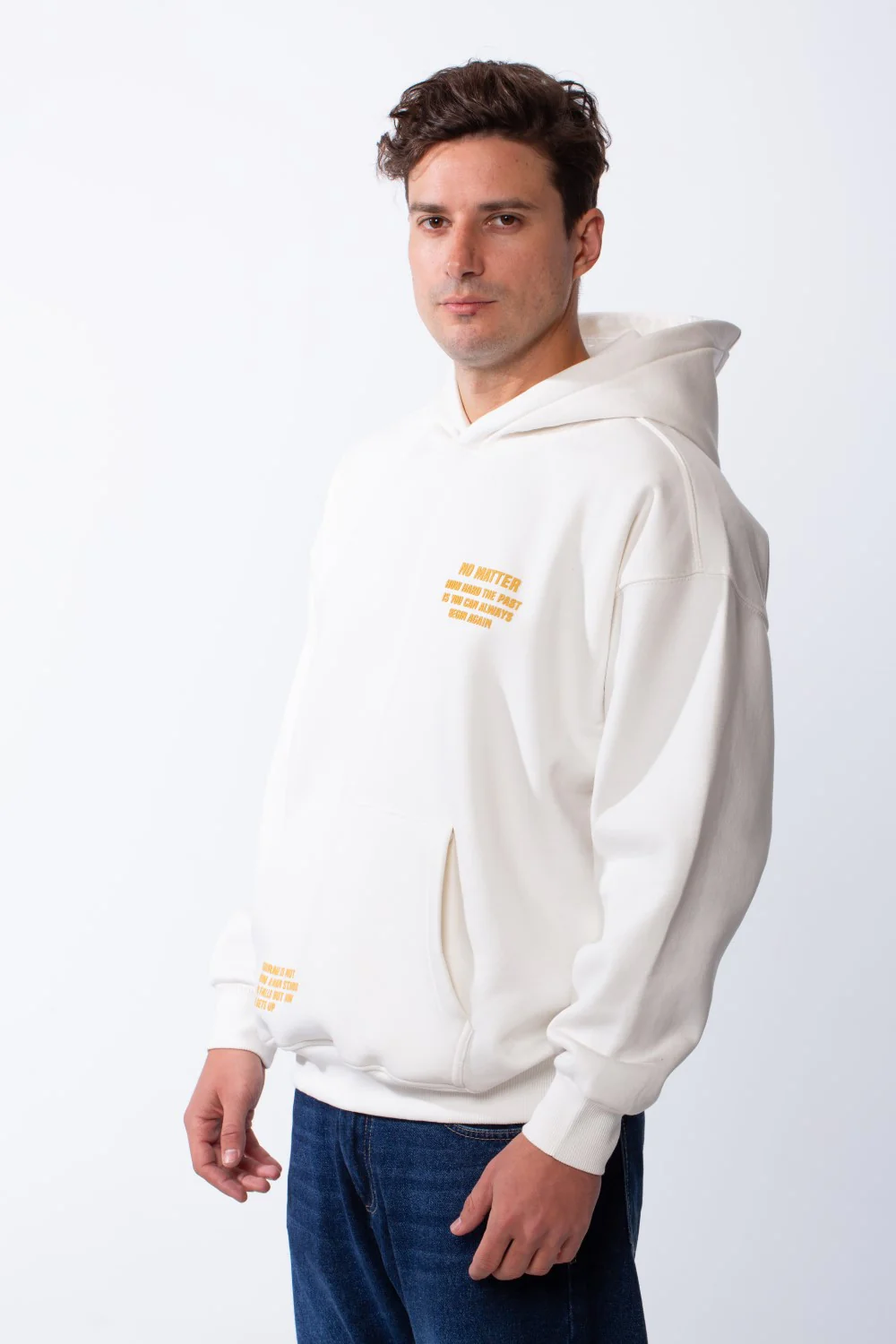 Men's Hooded Practical Text Print Front Pockets Slim Fit Melton Sweatshirt - Image 12