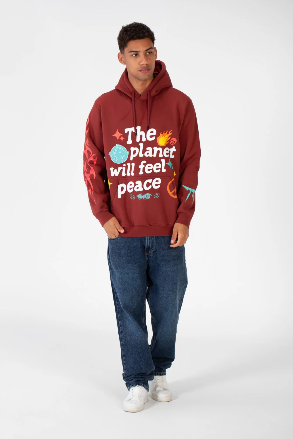 Men's Hooded Sweatshirt With A Melton Material Printed On The Front And Back - Image 9