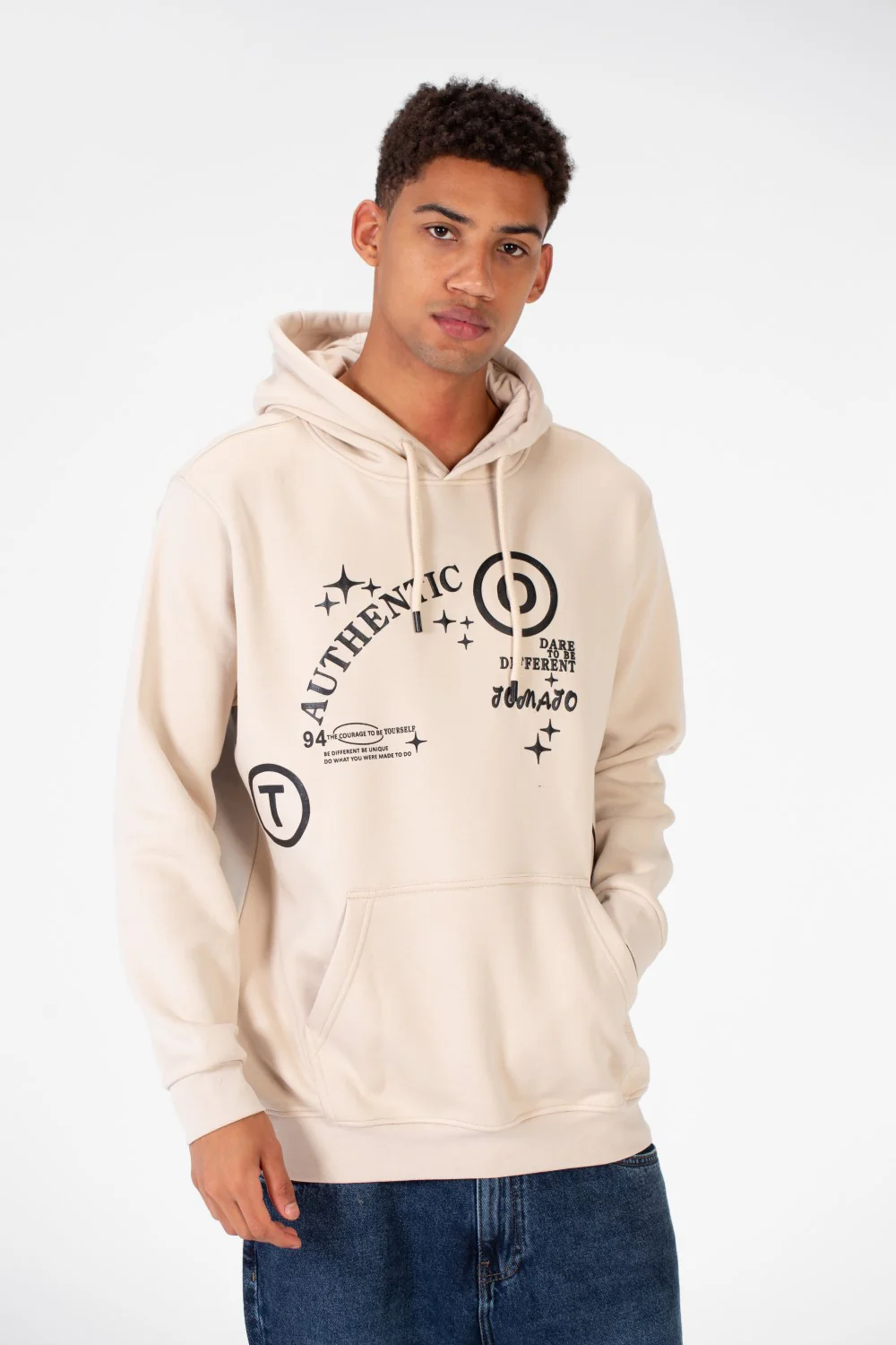 Men's Hoodie Sweatshirt With Front And Back Print In Melton Material
