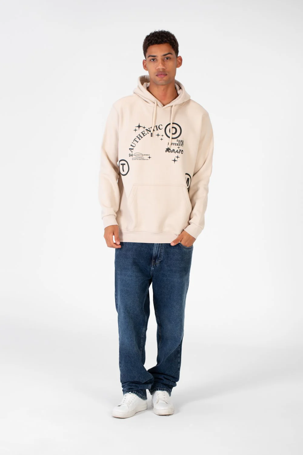 Men's Hoodie Sweatshirt With Front And Back Print In Melton Material - Image 3