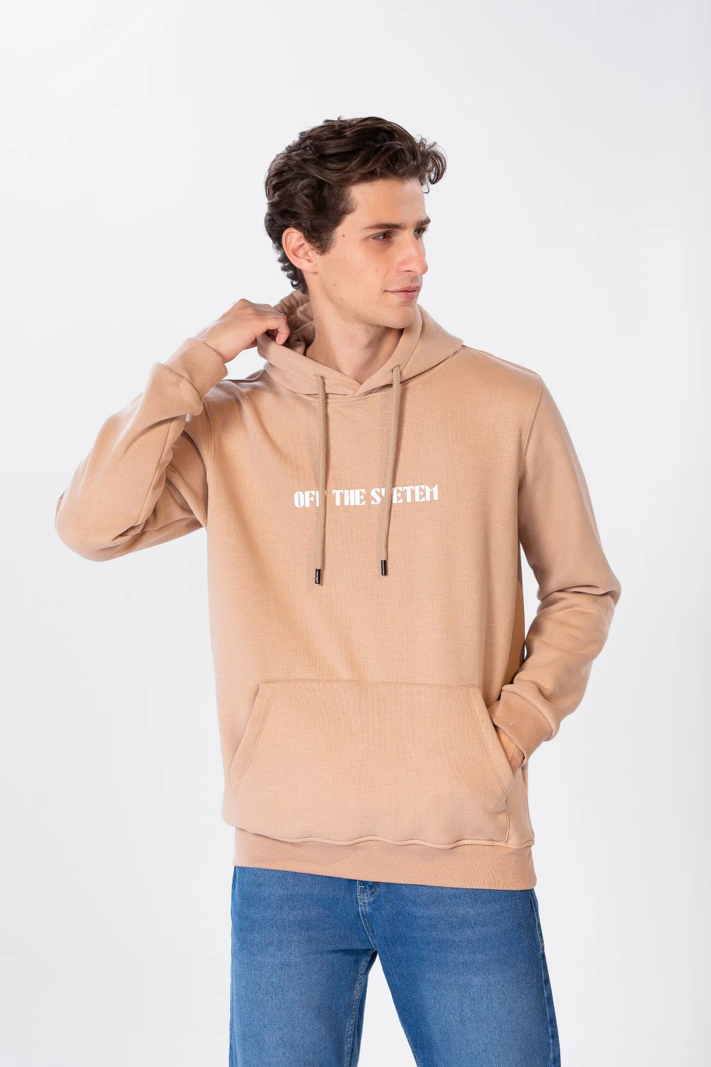 Men's Hoodie With Front Pocket And Text Print