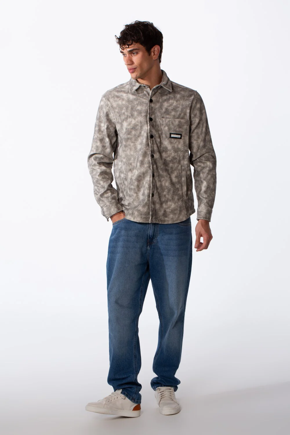 Men's Jacquard Regular Fit Front Pocket Winter Shirt - Image 4