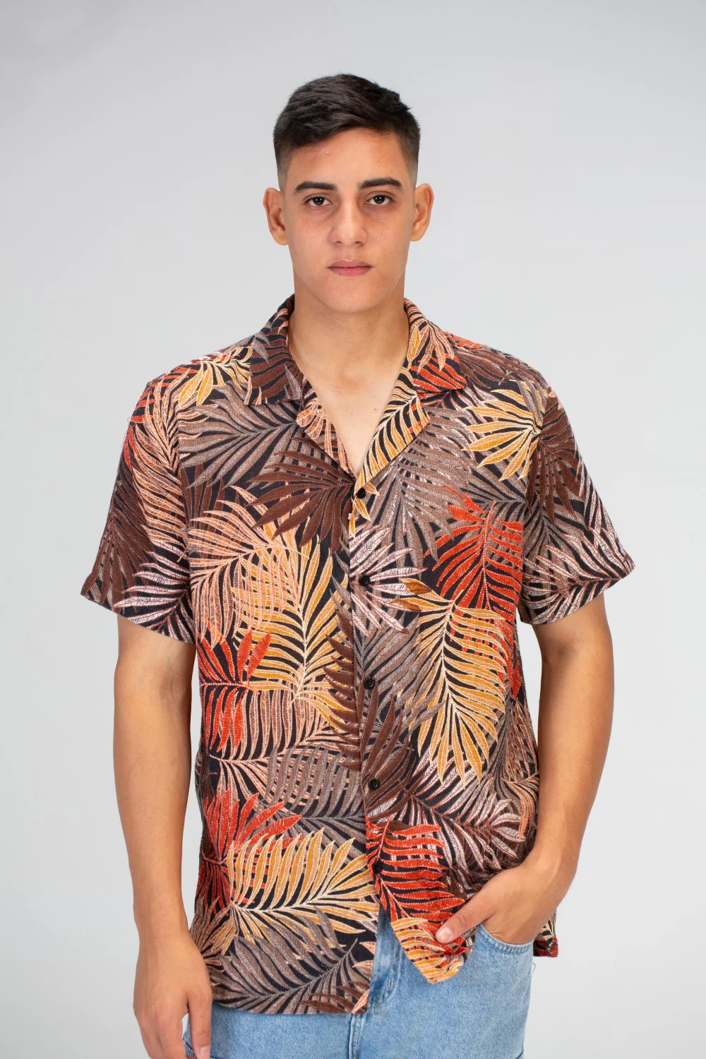 Mens Jakar Half Sleeve Shirt With Front Buttons And Full Print