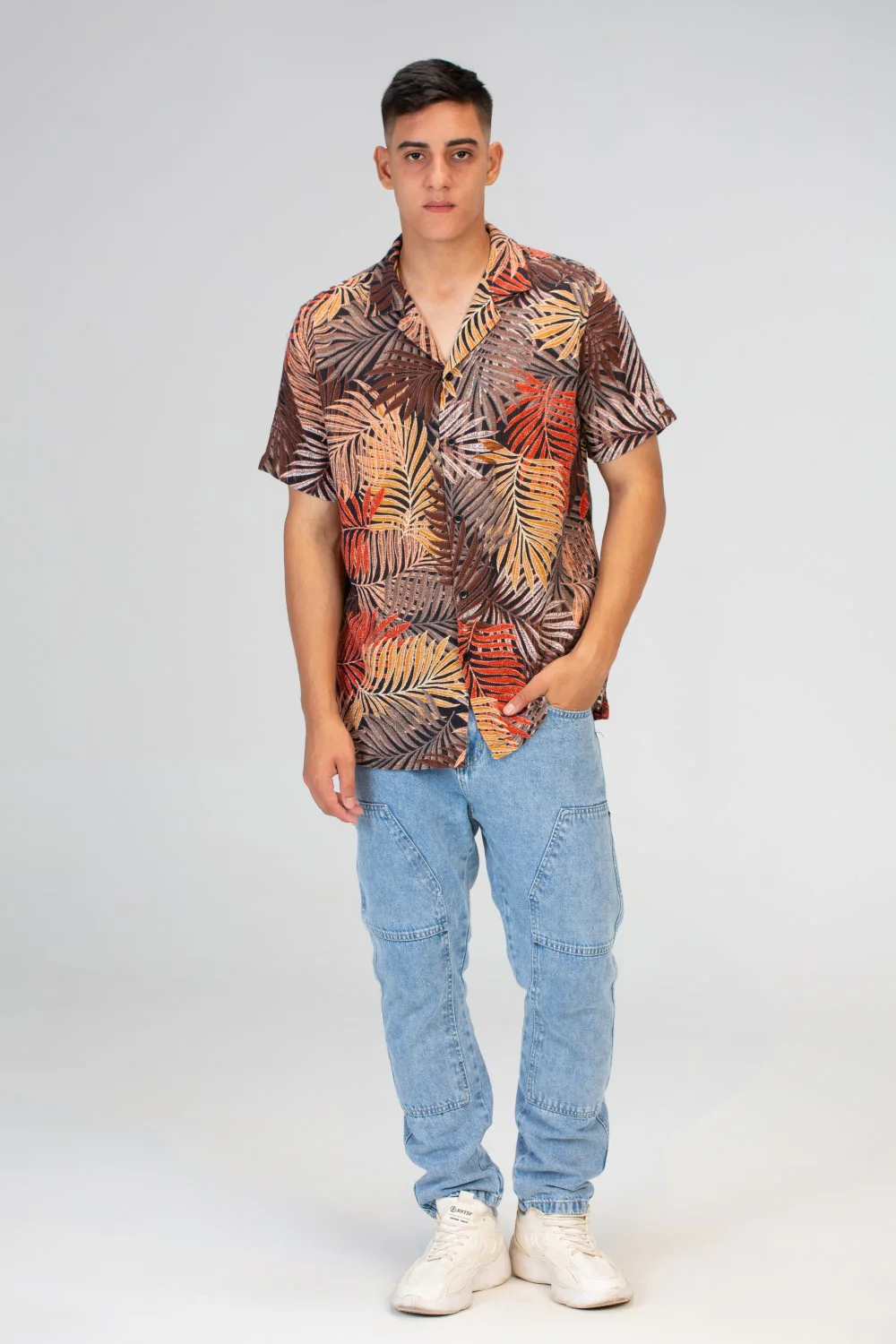 Mens Jakar Half Sleeve Shirt With Front Buttons And Full Print - Image 3