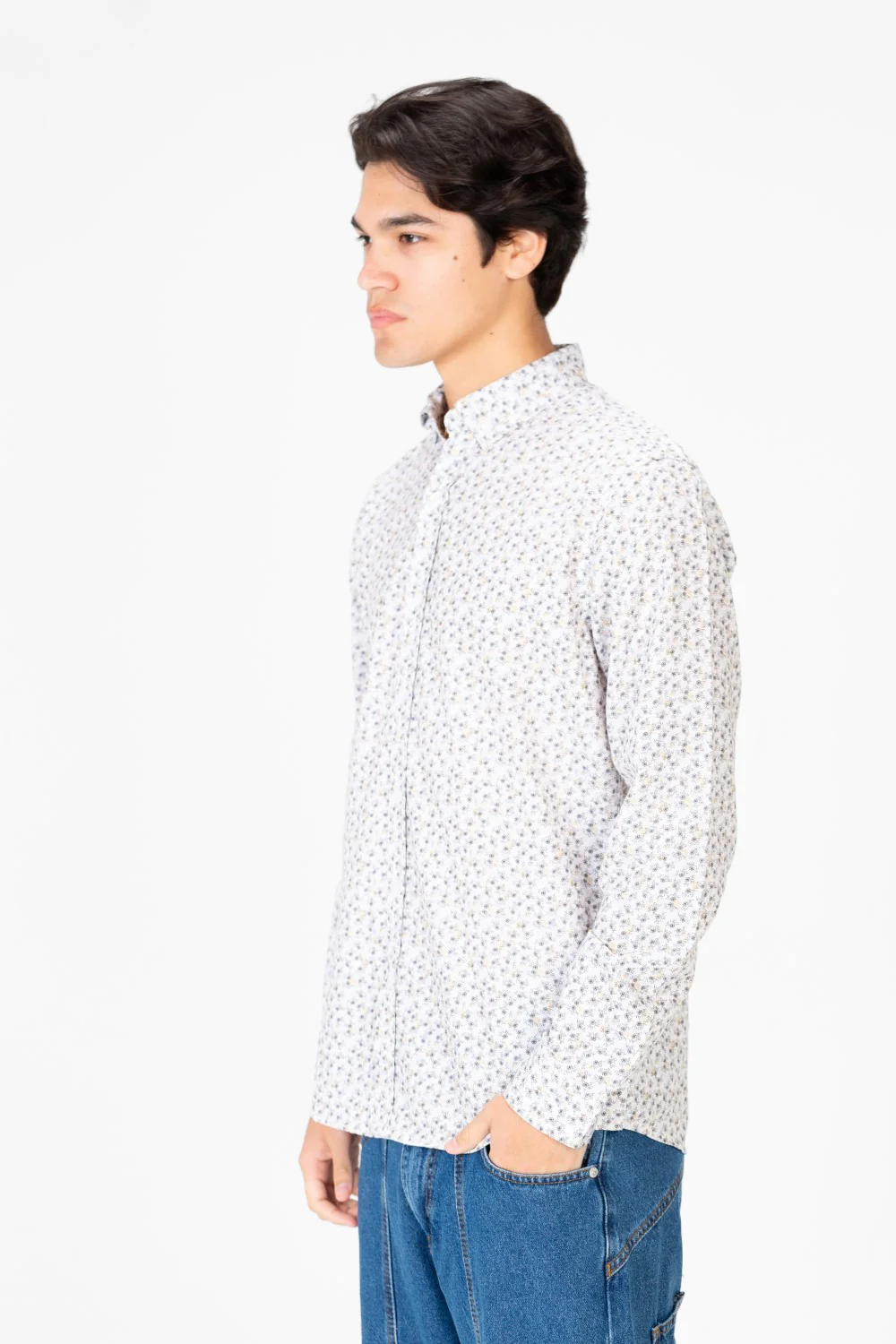 Men's Jakar Printed Slim Fit Long Sleeve Shirt White - Image 3