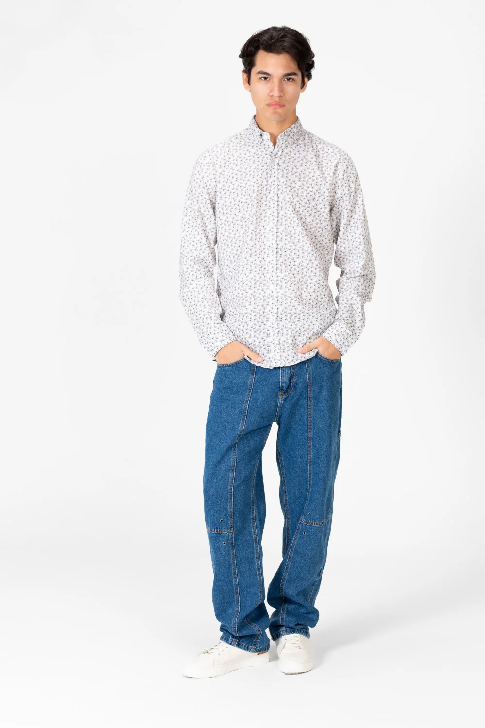 Men's Jakar Printed Slim Fit Long Sleeve Shirt White - Image 4
