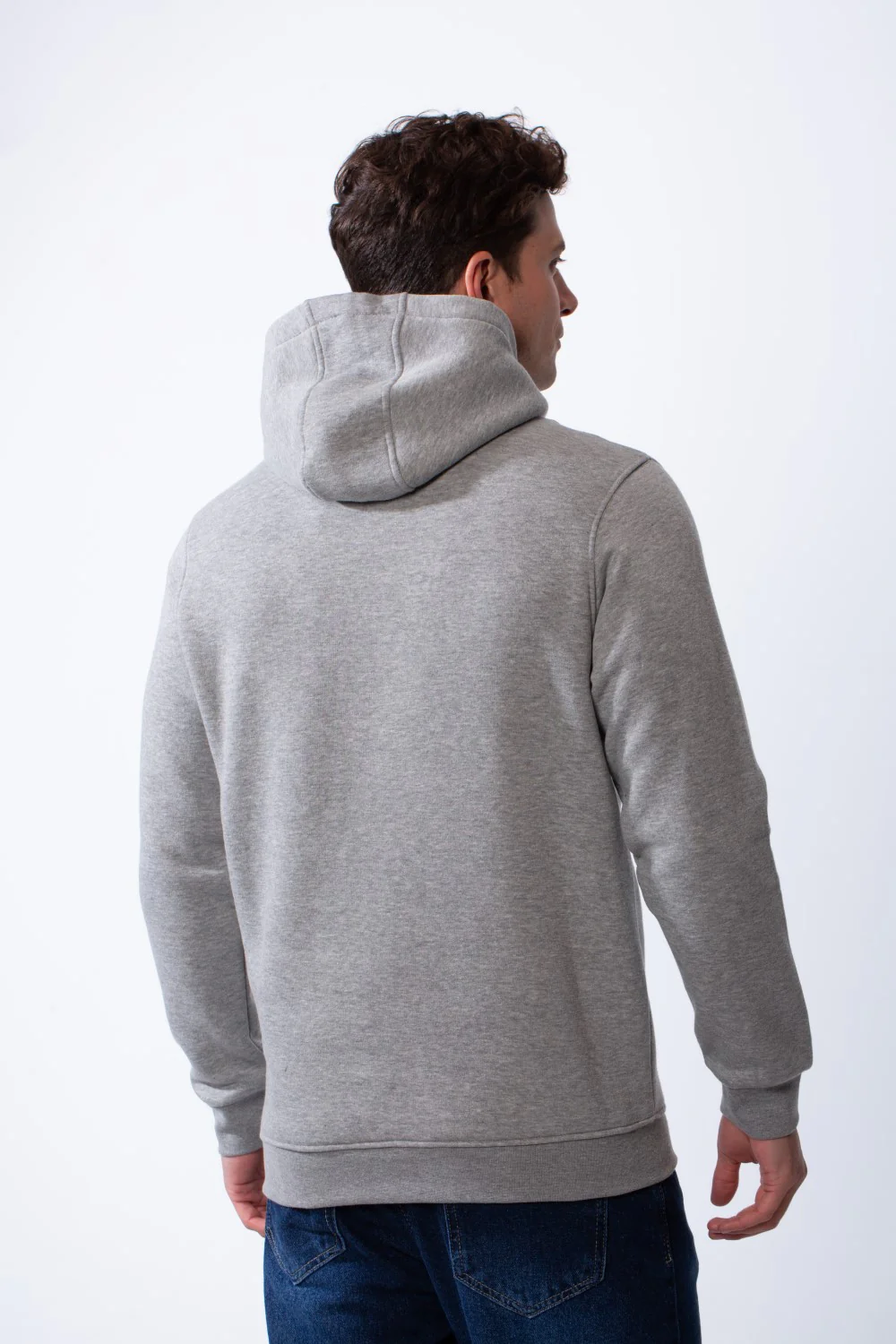 Men's Kangaroo Front Pockets Long Sleeves Design With Hooded Text Print Detail Slim Fit Melton Sweatshirt - Image 2