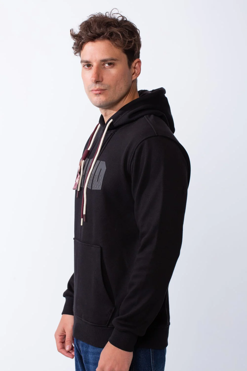 Men's Kangaroo Pockets Bold Text Chest Print Long Sleeves Slim Fit Hooded Daily Wear Comfy Sweatshirt - Image 4